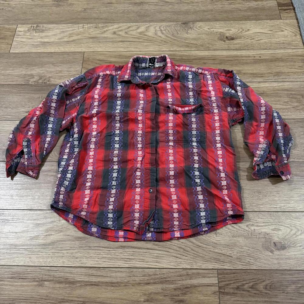 Vintage Chez Western Stripe Button Up Shirt Size M 80s 90s
